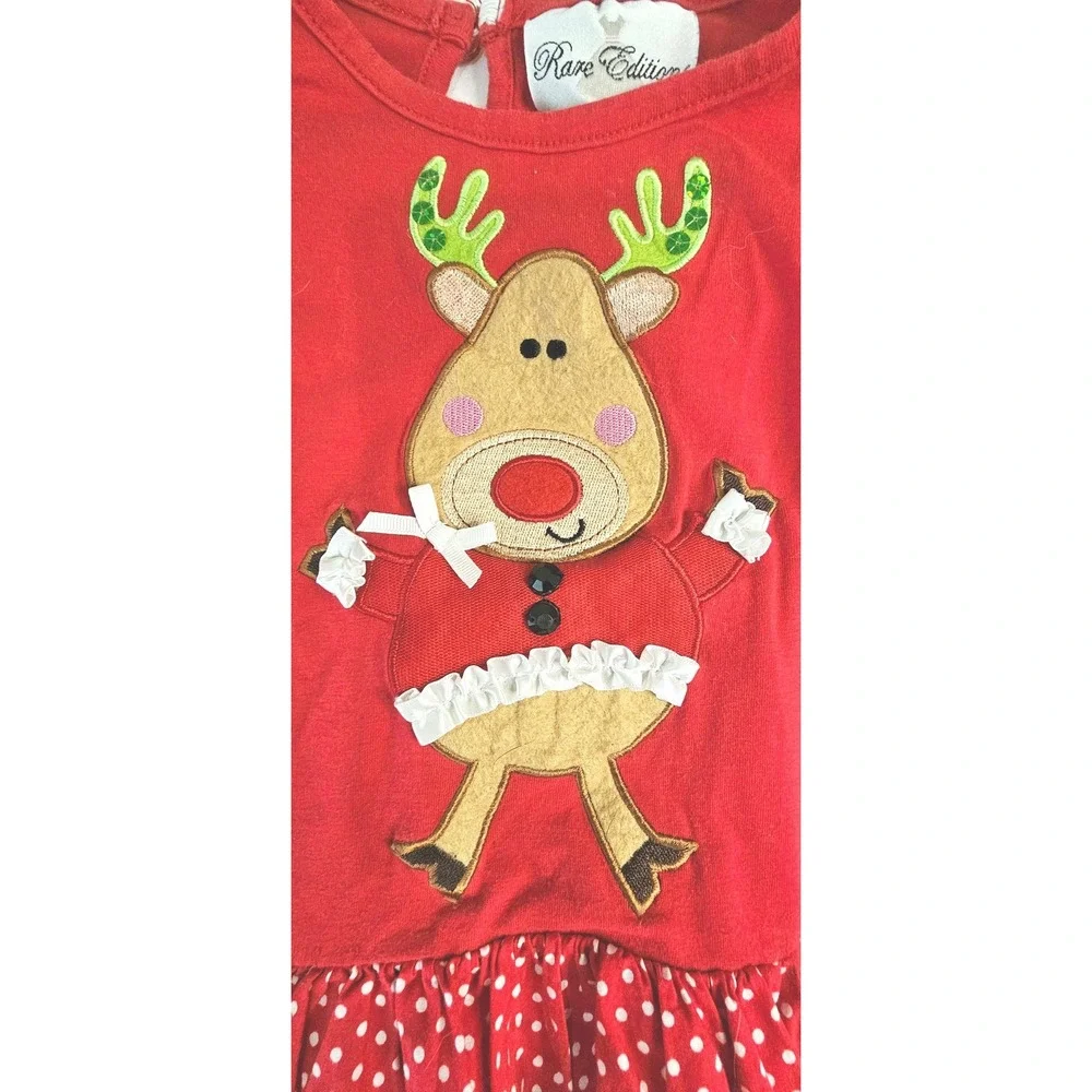 Rare Editions Girls Red Reindeer Ruffle Tunic and Leggings Christmas Set Size 4T